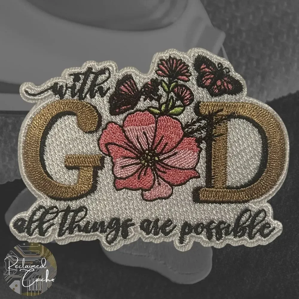 With God All Things Iron On Patch